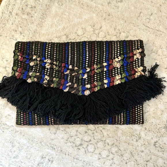 Stella & Dot Handbags - Metallic Fringed Multi-Color Woven Clutch